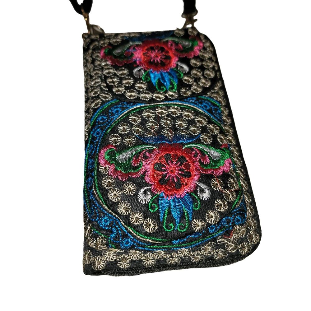 Red Embroidery Sling bag purse Phone Credit card Wallet Adjustable Crossbody NEW